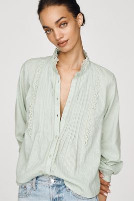 By Anthropologie Cotton Lace Buttondown Blouse