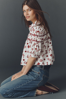 Maeve The Leandra Cashmere Shirred Yoke Blouse By  In White