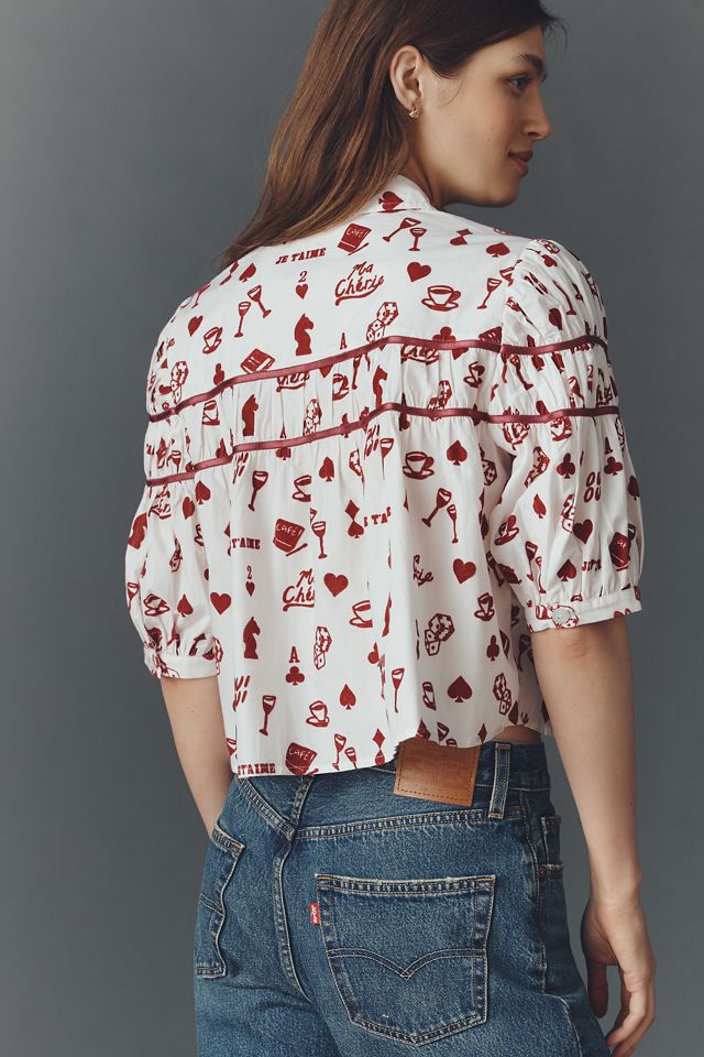 The Leandra Flocked Shirred Yoke Blouse by Maeve #2