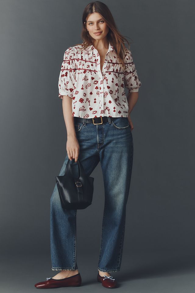 The Leandra Flocked Shirred Yoke Blouse by Maeve #3