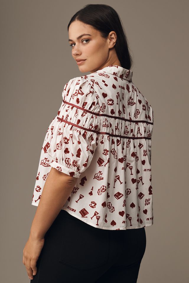 The Leandra Flocked Shirred Yoke Blouse by Maeve #7