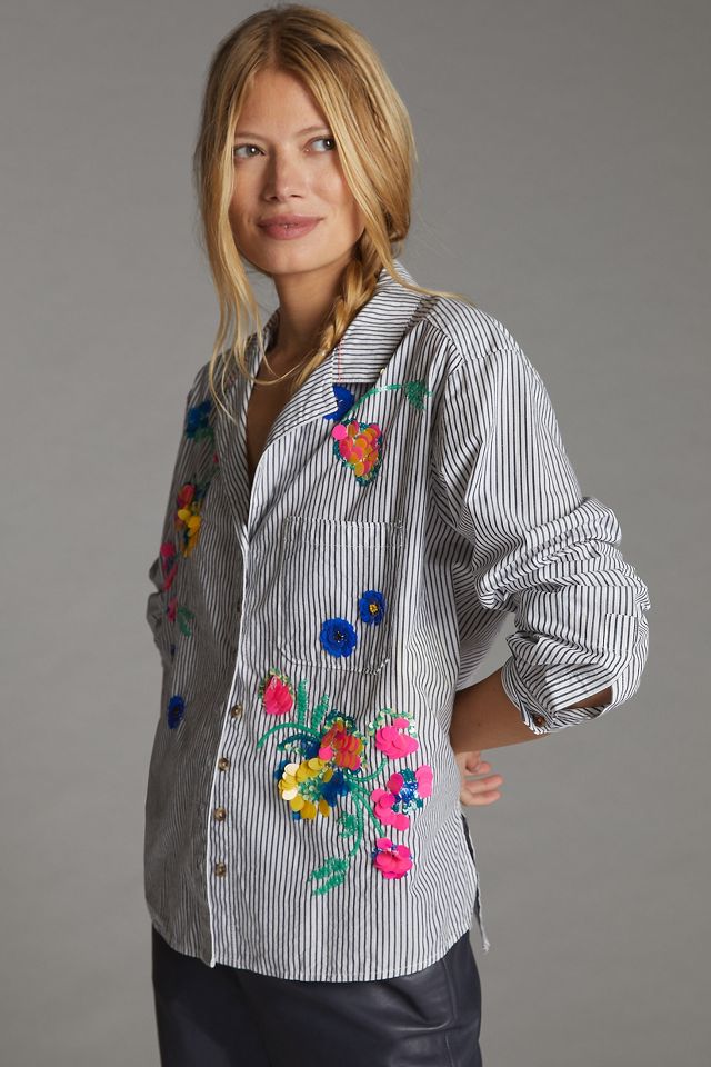 Anthropologie Maeve Embroidered Button-down Top hot