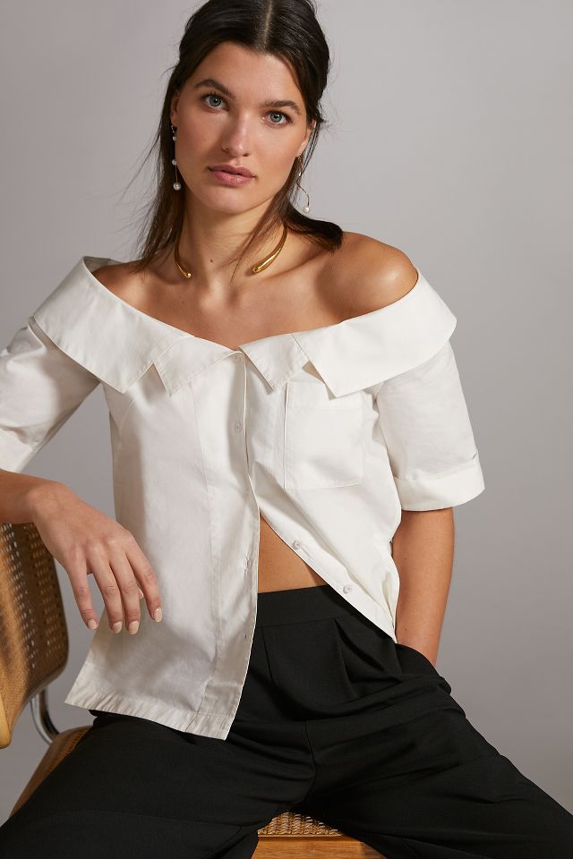 Maeve Collared Off-The-Shoulder Blouse