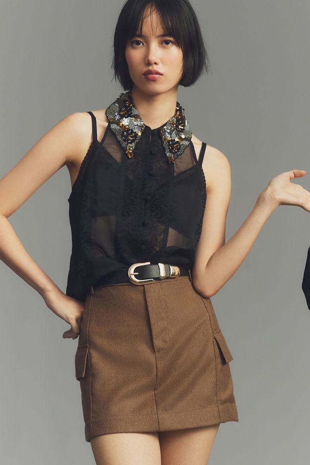 Maeve Embellished Collar Sheer Tank | Anthropologie