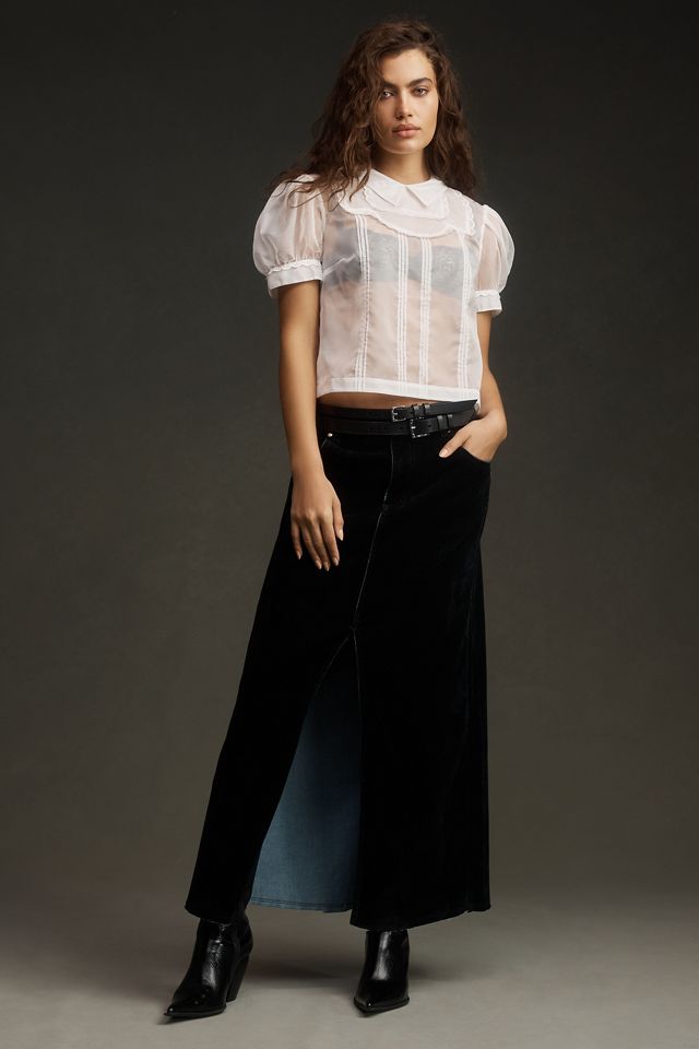Maeve Short-Sleeve Sheer Scallop-Trim Blouse #1