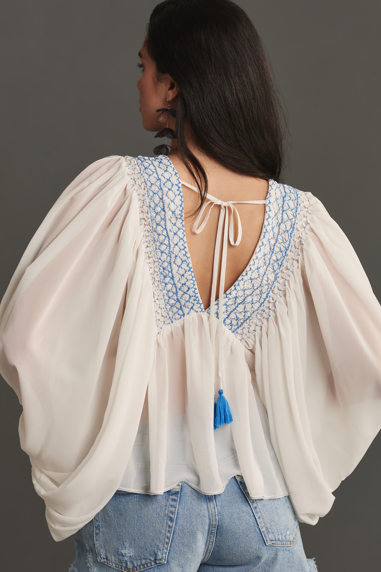 By Anthropologie Sheer Smocked Babydoll Top