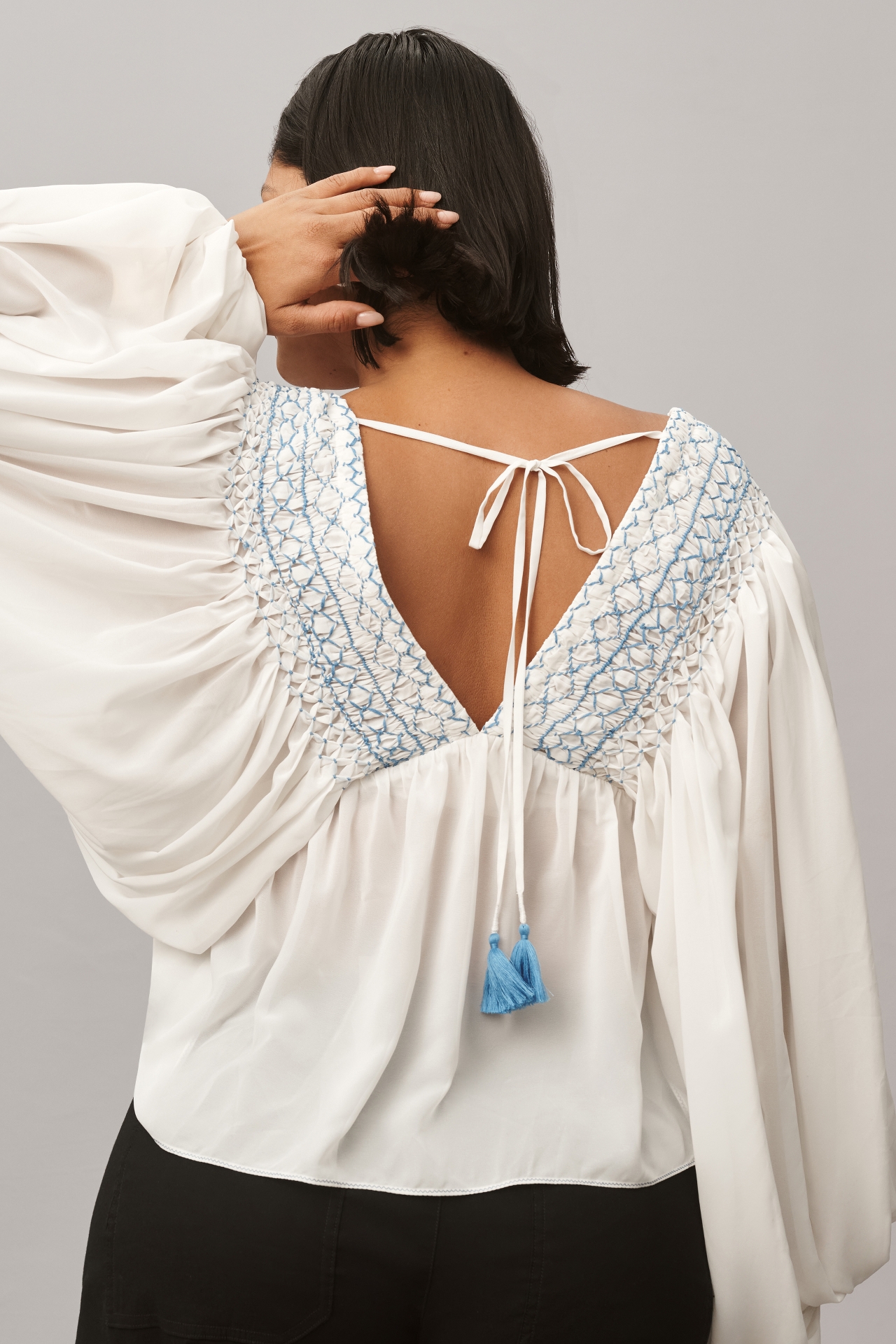 By Anthropologie Sheer Smocked Babydoll Top