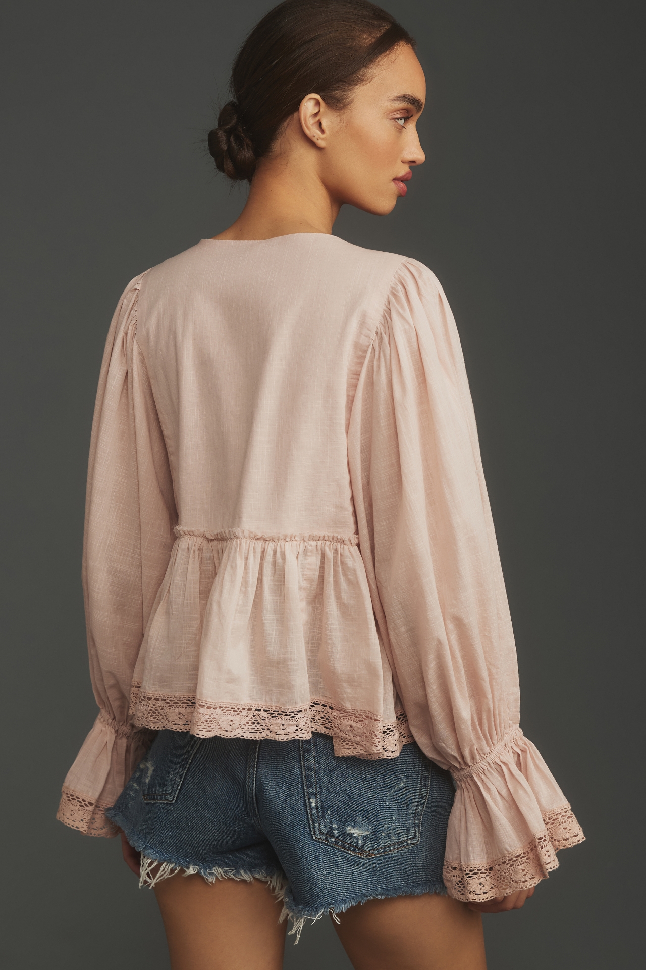 By Anthropologie Long-Sleeve Eyelet Swing Top