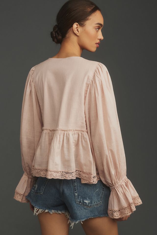 By Anthropologie Long-Sleeve Eyelet Swing Top #1