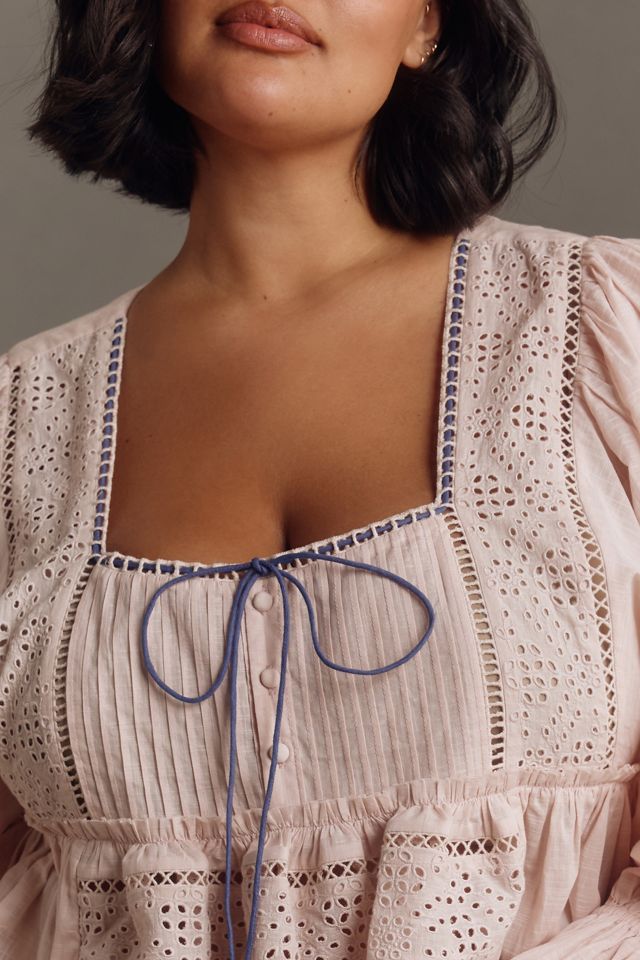By Anthropologie Long-Sleeve Eyelet Swing Top #5