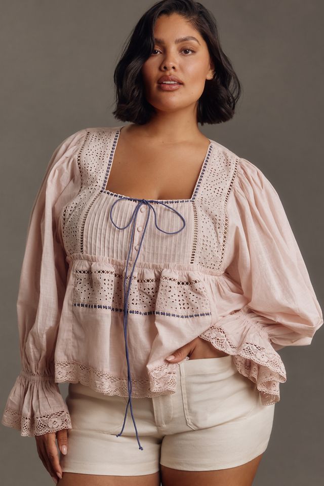 By Anthropologie Long-Sleeve Eyelet Swing Top #3