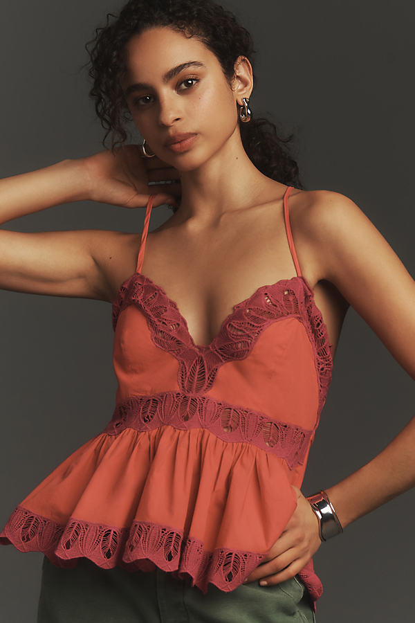 By Anthropologie Crafted Lace Babydoll Cami Top