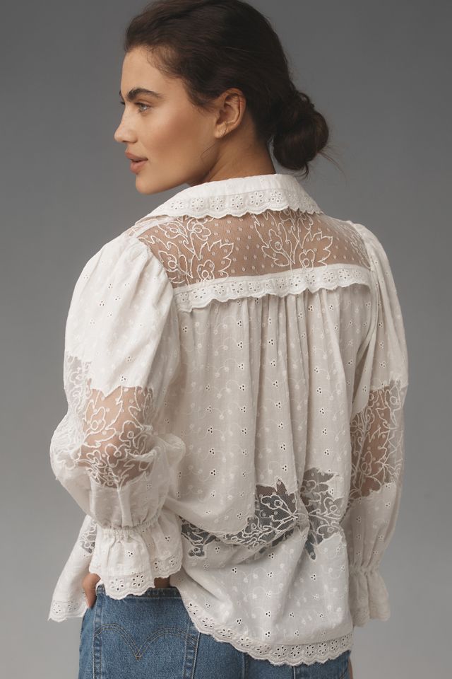 By Anthropologie Mixed Lace Blouse #2