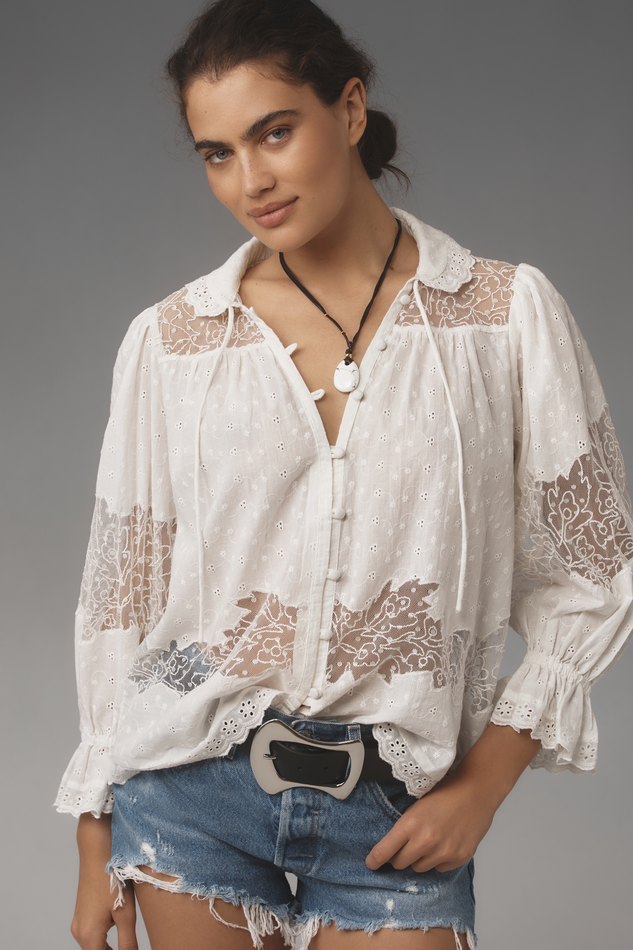 By Anthropologie Mixed Lace Blouse