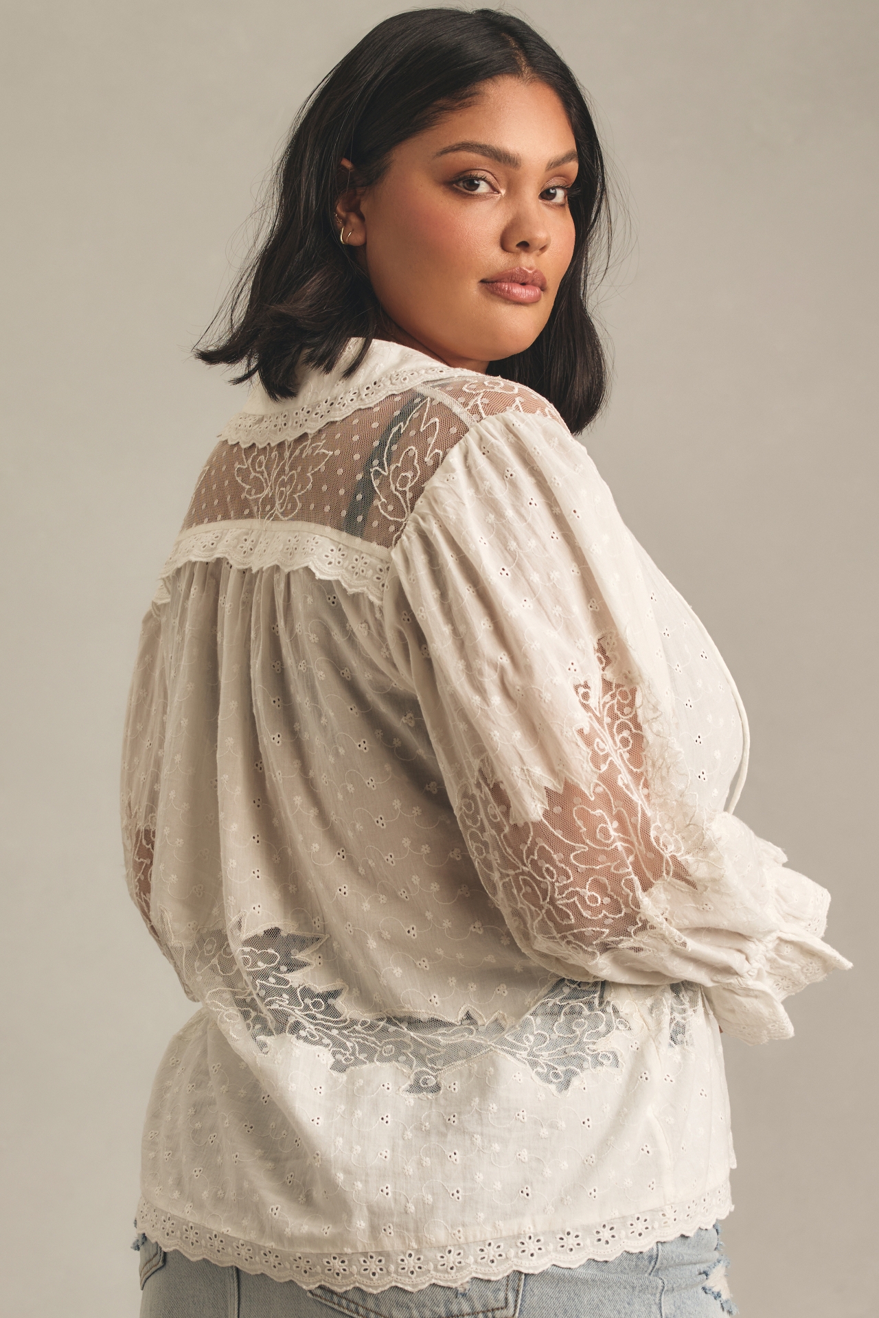 By Anthropologie Mixed Lace Blouse