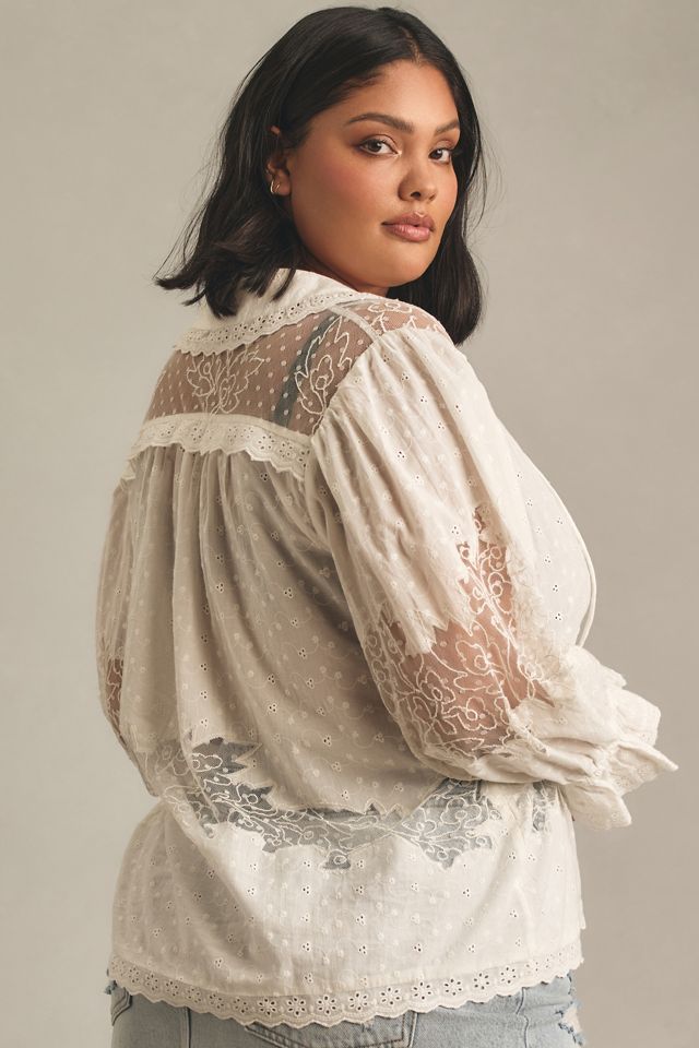 By Anthropologie Mixed Lace Blouse #5