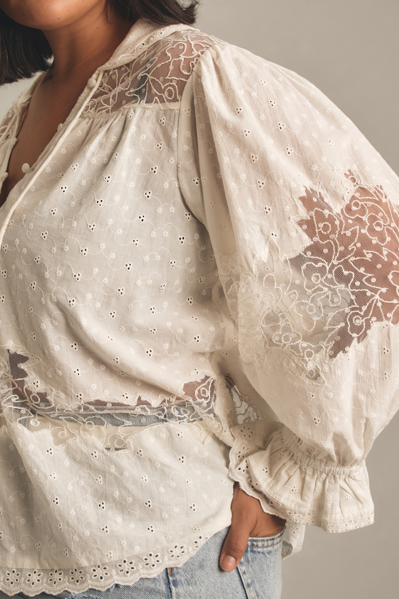 By Anthropologie Mixed Lace Blouse