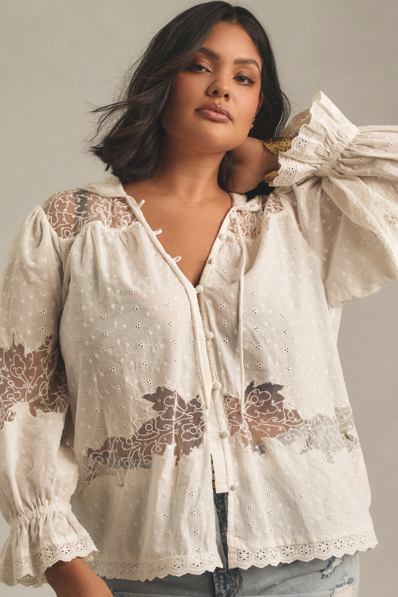 By Anthropologie Mixed Lace Blouse