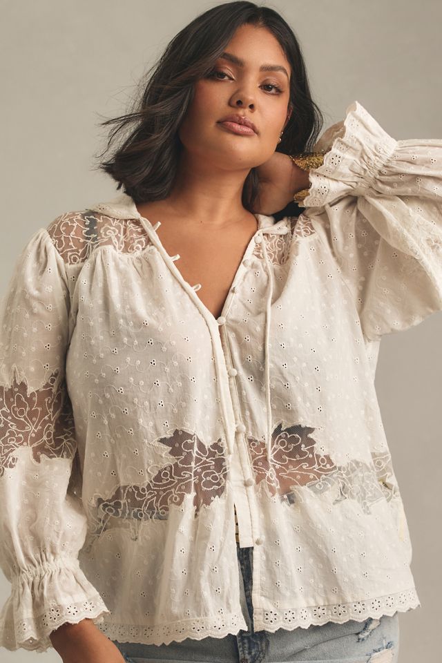 By Anthropologie Mixed Lace Blouse #4