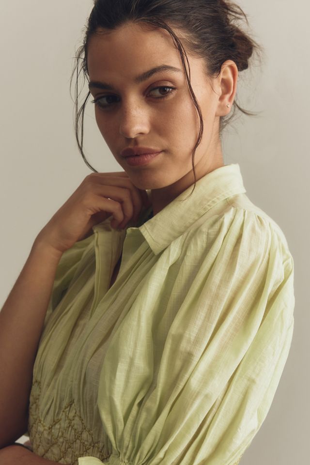 By Anthropologie Short-Sleeve Smocked Blouse #3