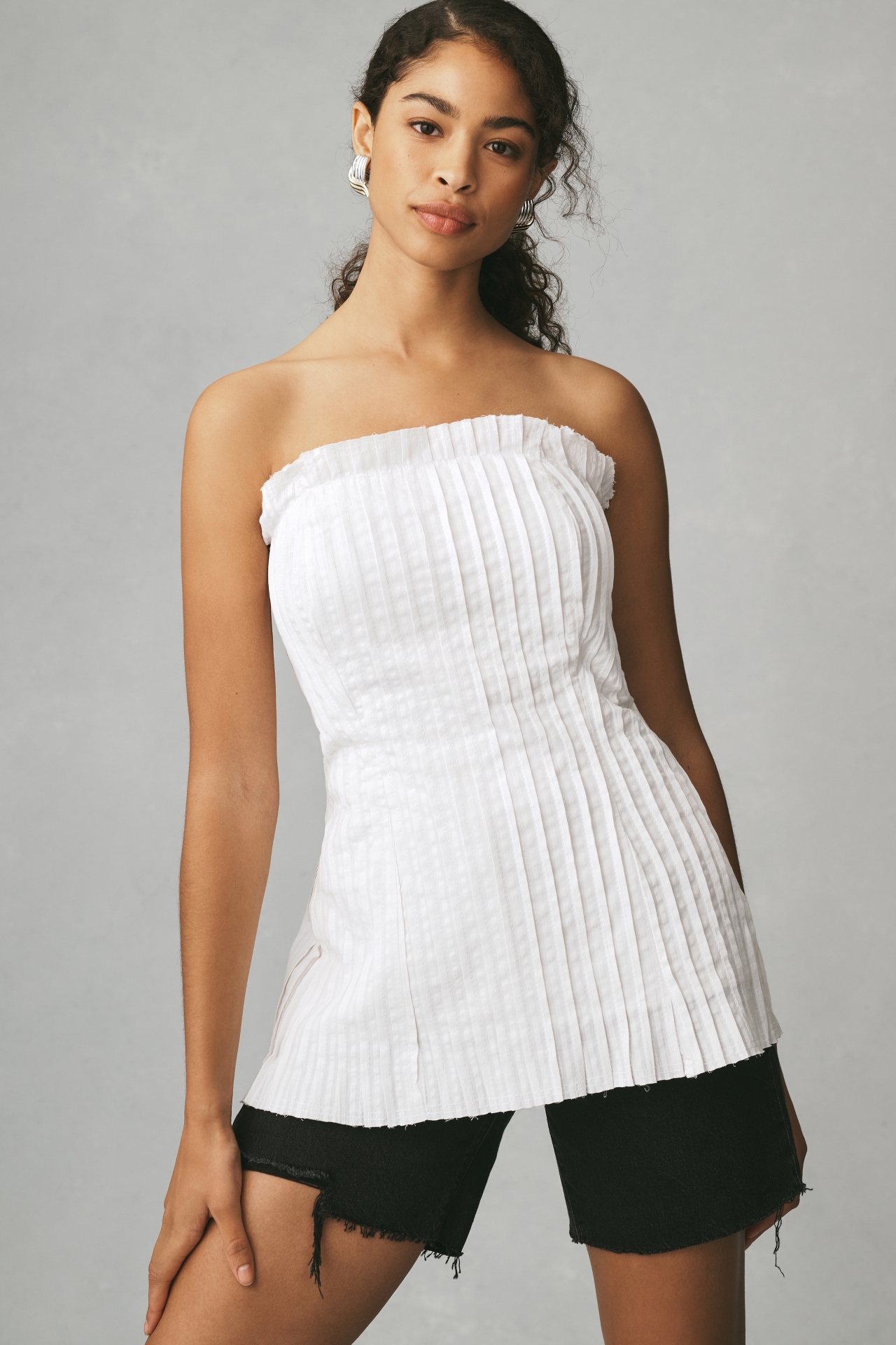 Pilcro Strapless Pintuck Top