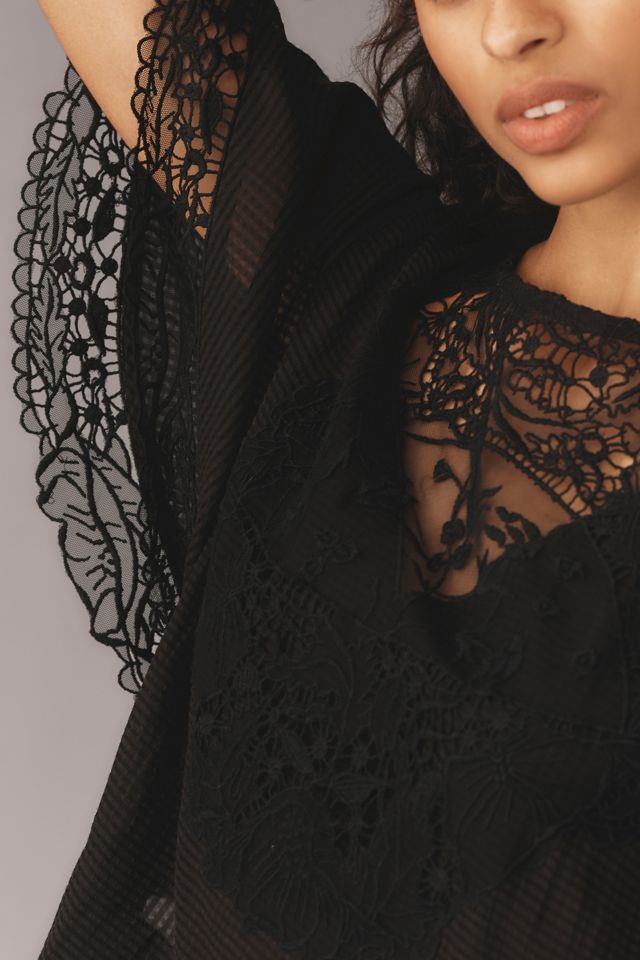 Maeve Short-Sleeve Sheer Lace Bow-Back Top #3