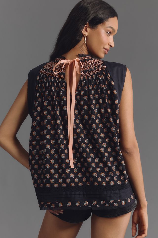 By Anthropologie Smocked Muscle Swing Top #1