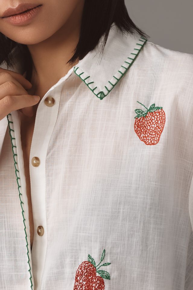 Maeve Short-Sleeve Whip-Stitch Buttondown Shirt #2