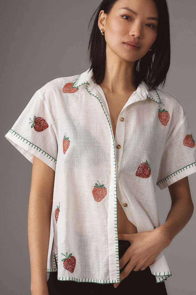Maeve Short-Sleeve Whip-Stitch Buttondown Shirt #3