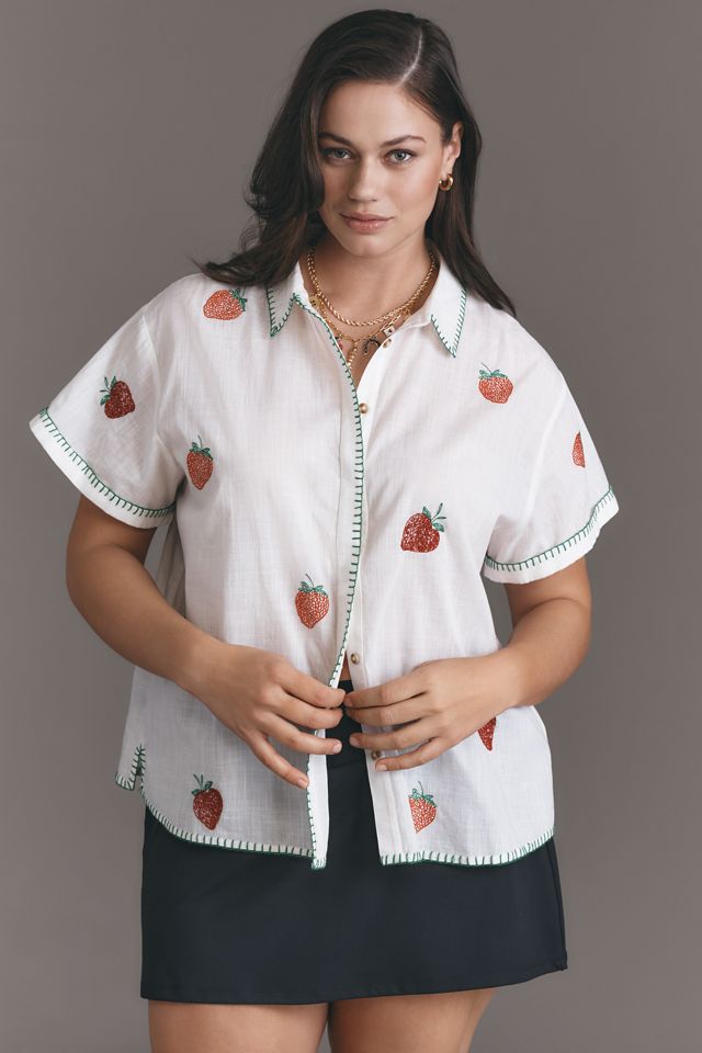 mame 17ss 刺繍入りコットンシャツ Floral Lace French Sleeve Top