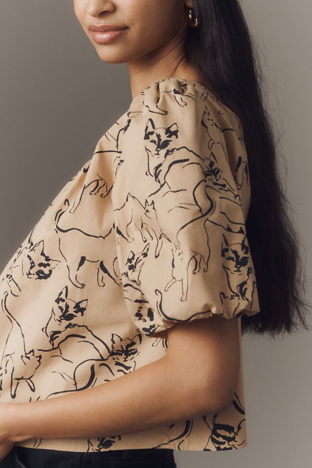 Maeve Puff-Sleeve Swing Blouse #1