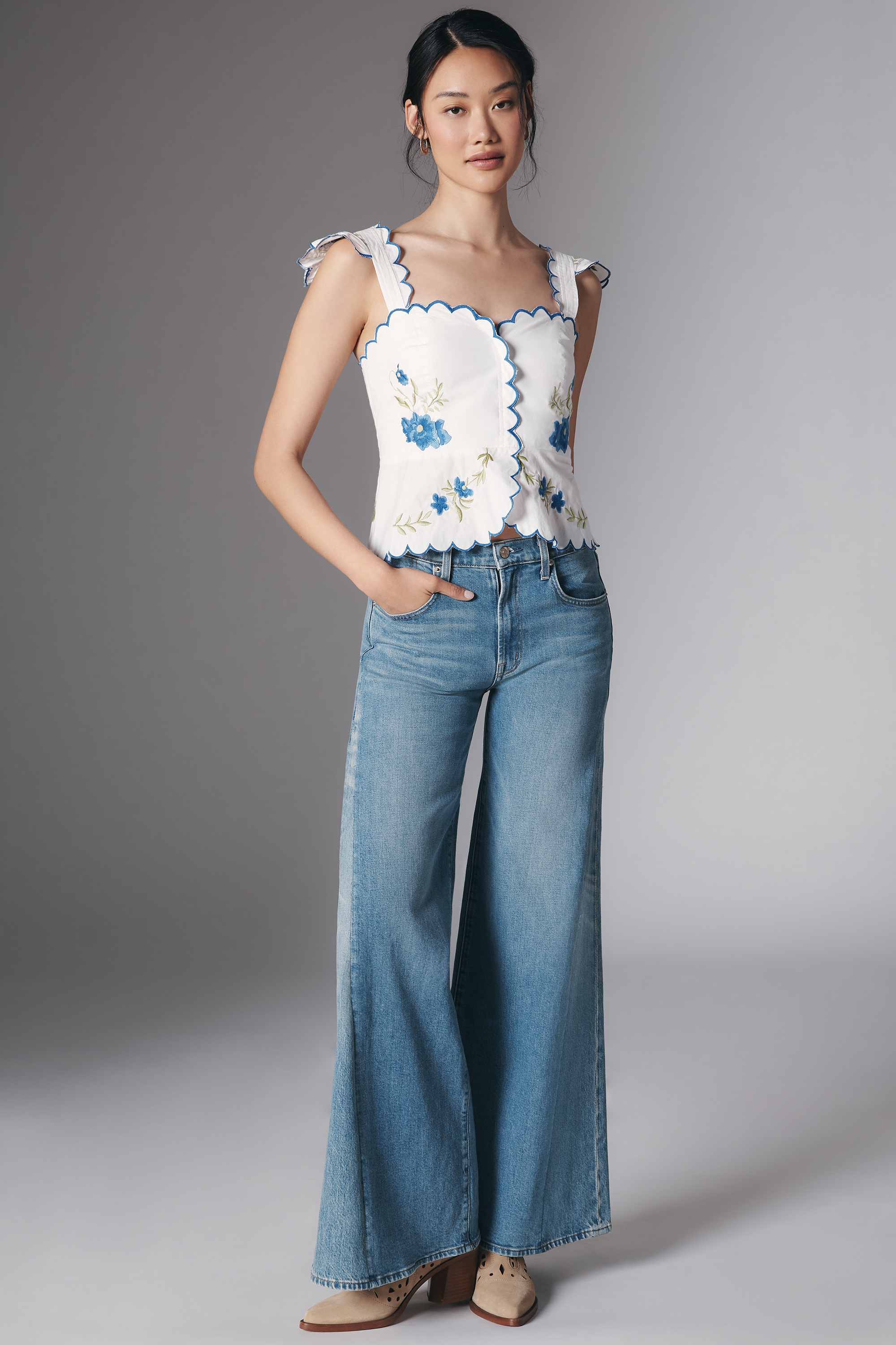 Ruffle-Strap Scallop Tea Towel Peplum Top — Image 4