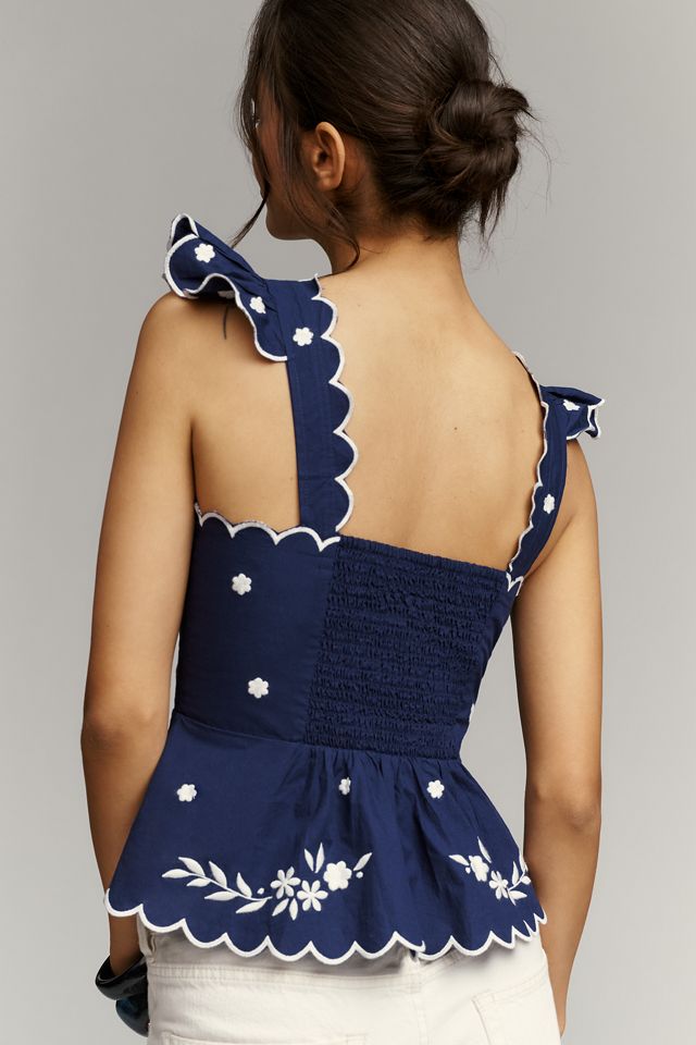 Maeve Ruffle-Strap Scallop Tea Towel Peplum Top #1