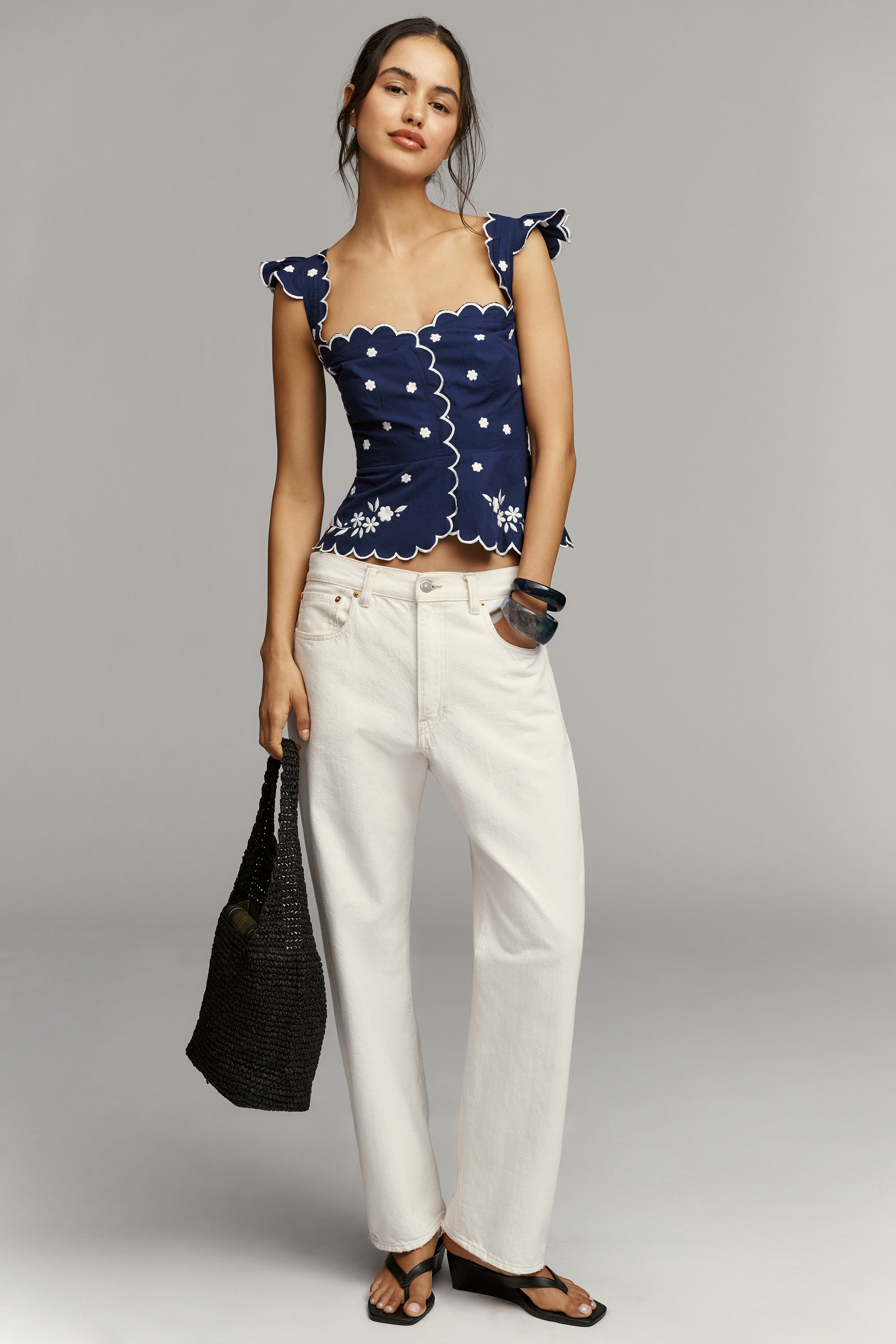 Ruffle-Strap Scallop Tea Towel Peplum Top — Image 8