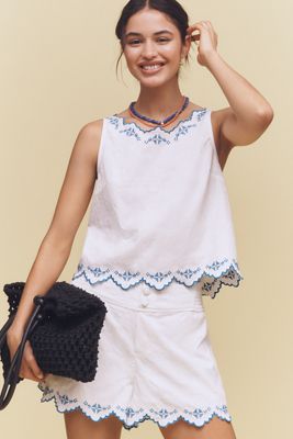 By Anthropologie Sleeveless Embroidered Blouse