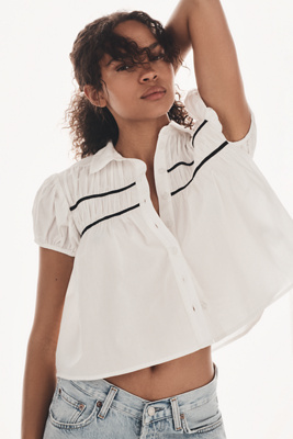 Maeve The Leandra Short-sleeve Shirred Yoke Blouse By  In White