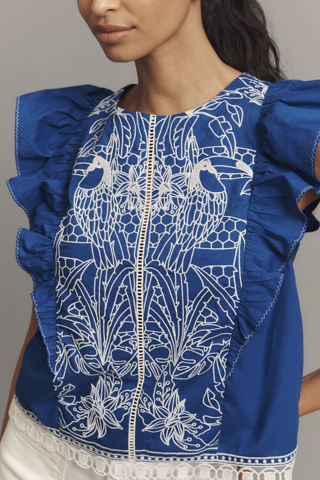 By Anthropologie Printed Flutter-Sleeve Top #1