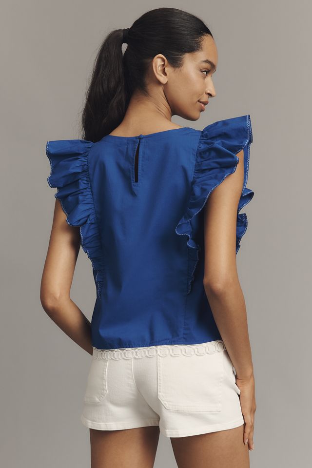 By Anthropologie Printed Flutter-Sleeve Top #3