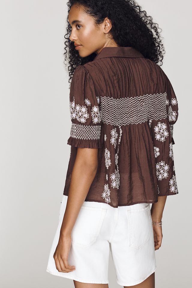 By Anthropologie Short-Sleeve Embroidered Swing Top #3