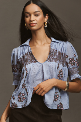 トップス house By Anthropologie Short-Sleeve Embroidered Swing Top