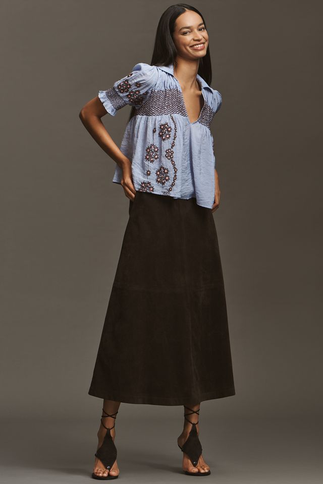 By Anthropologie Short-Sleeve Embroidered Swing Top #2