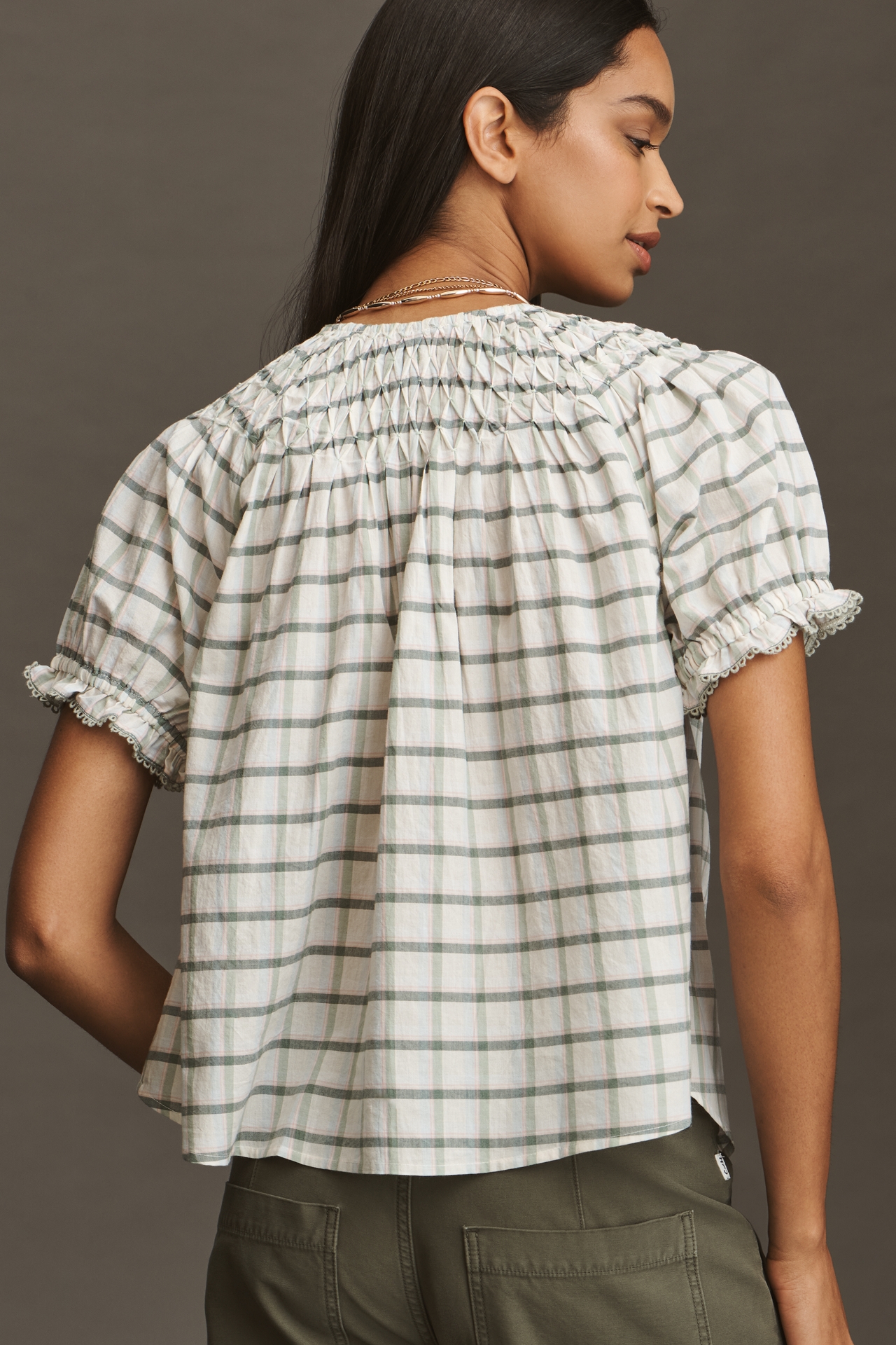 By Anthropologie Short-Sleeve Smocked Top