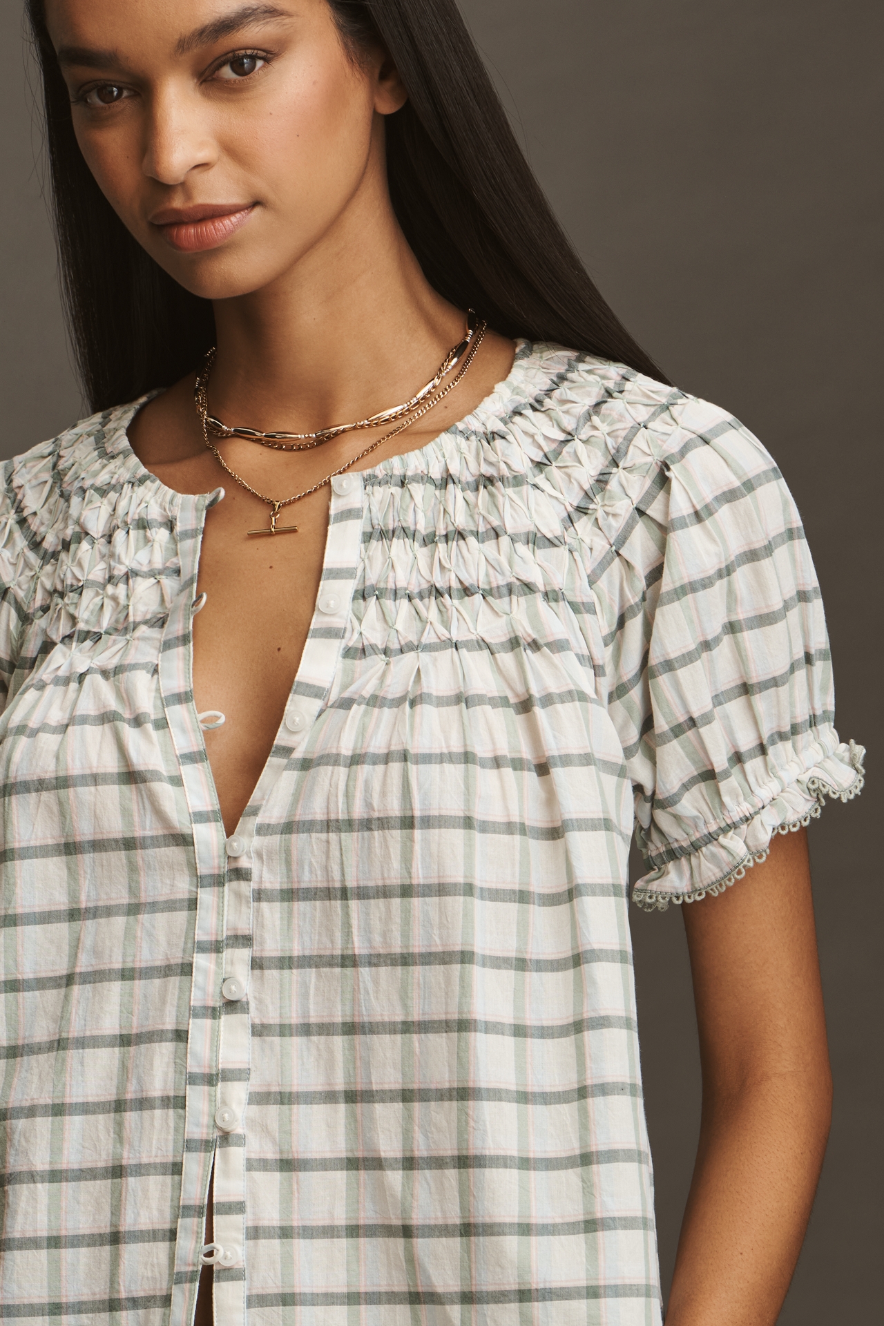 By Anthropologie Short-Sleeve Smocked Top