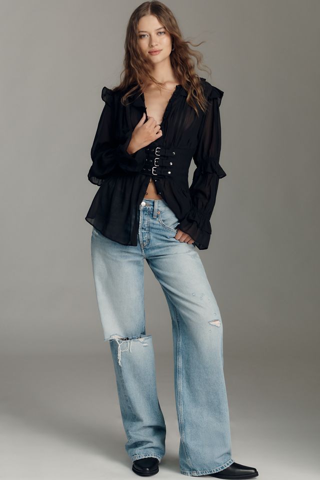 By Anthropologie Long-Sleeve Sheer Corset Blouse #2