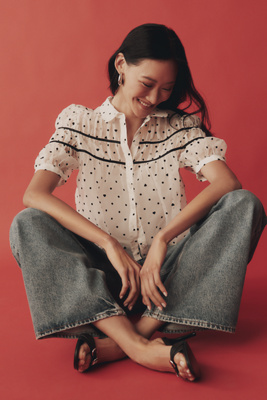 Maeve The Leandra Shirred Yoke Blouse By  In Black