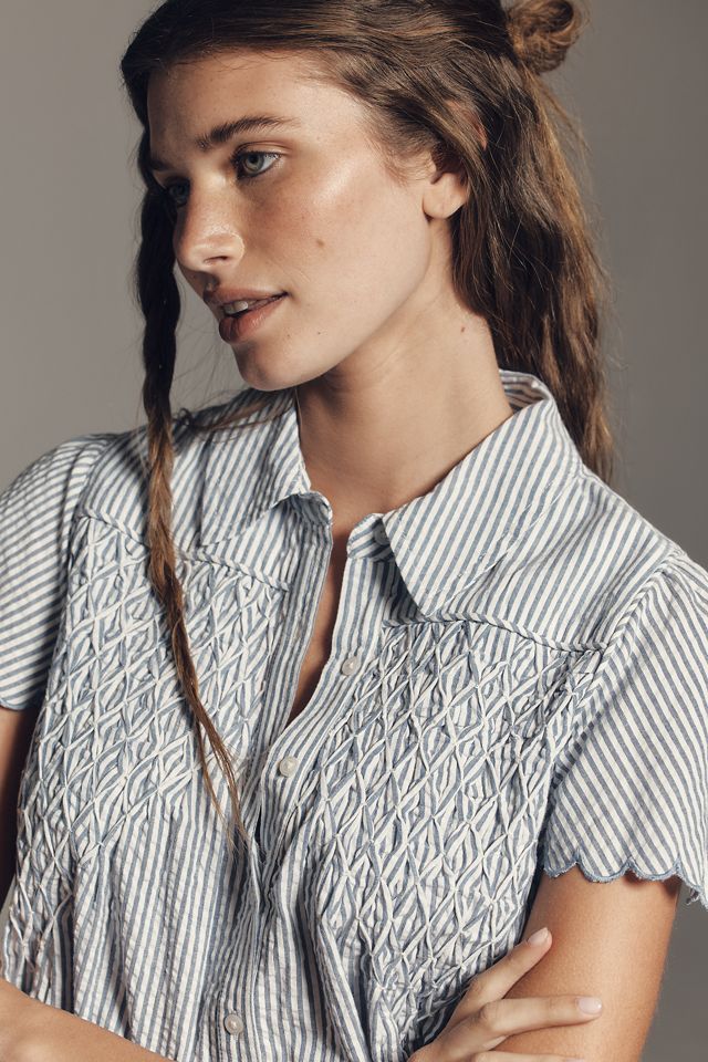 Maeve Cotton Scalloped Swing Top | Anthropologie