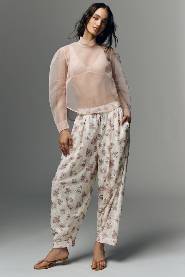Maeve Sheer Long-Sleeve High-Neck Blouse #4