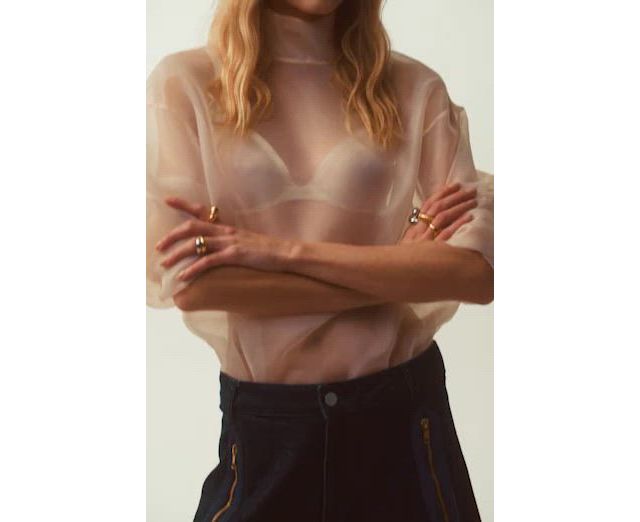 Maeve Sheer Long-Sleeve High-Neck Blouse | Anthropologie