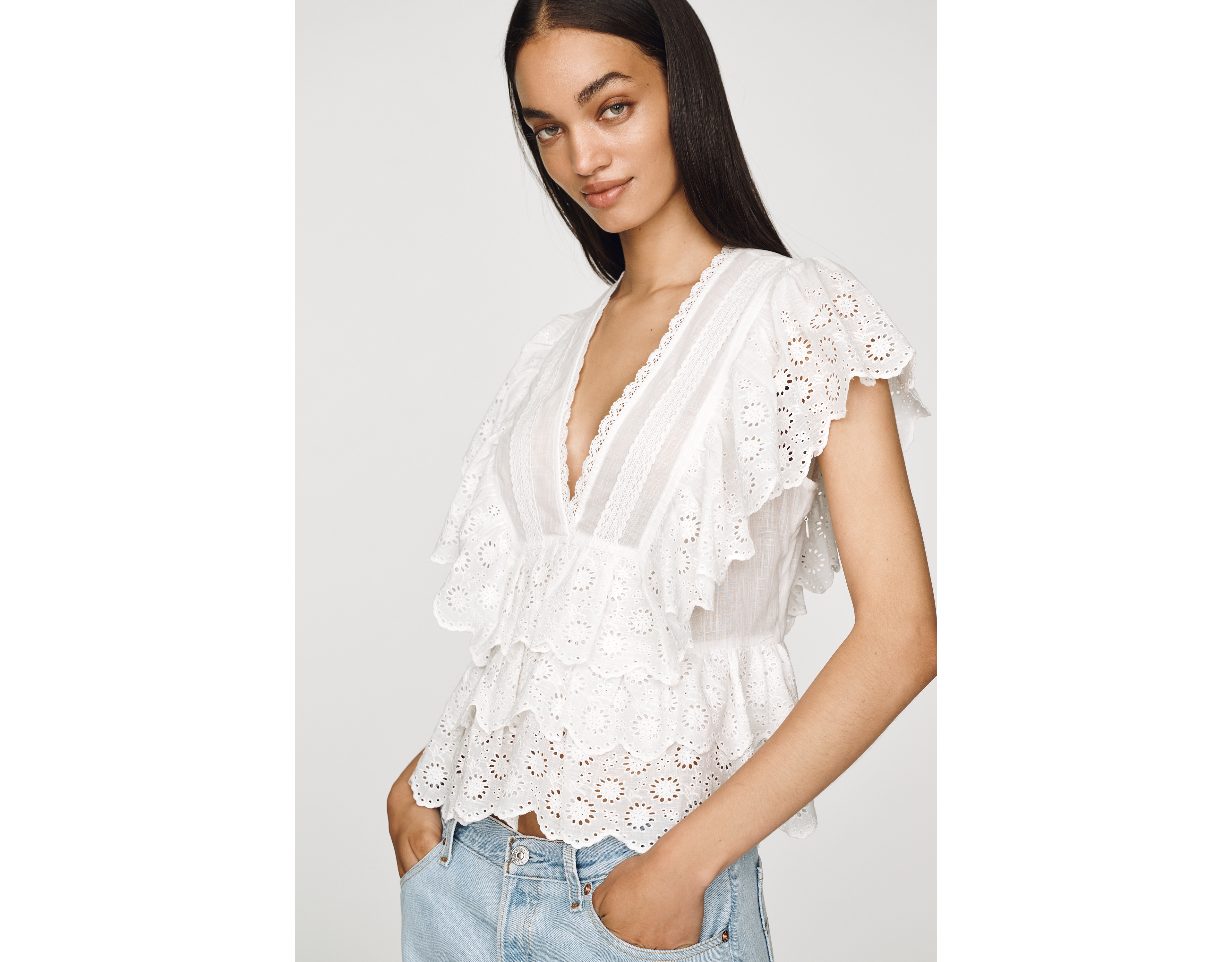 By Anthropologie Ruffle Eyelet Top