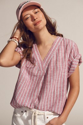 PILCRO LINEN HENLEY SURF SHIRT TOP 